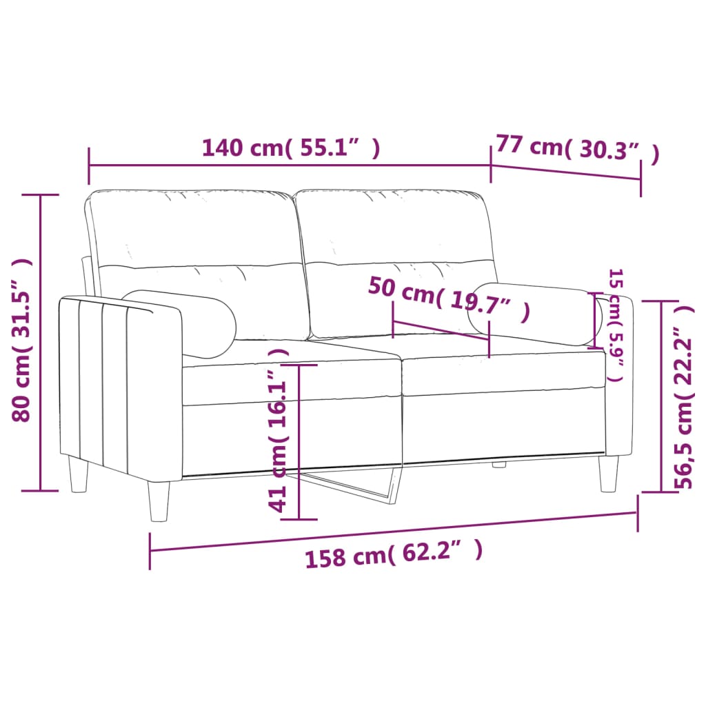 vidaXL 2-Sitzer-Sofa mit Zierkissen Hellgrau 140 cm Stoff