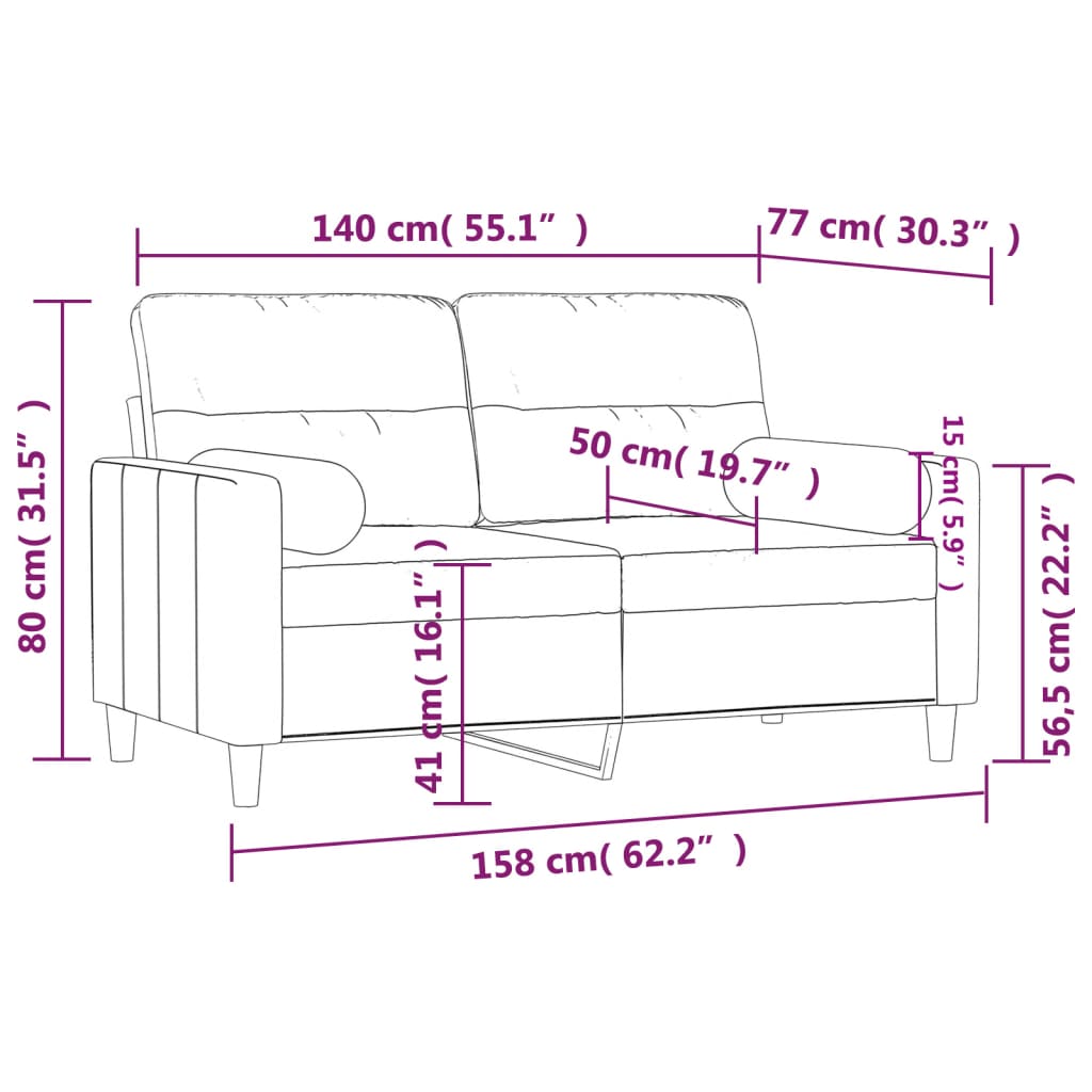 vidaXL Canapé 2 places avec coussins décoratifs jaune clair 140 cm tissu