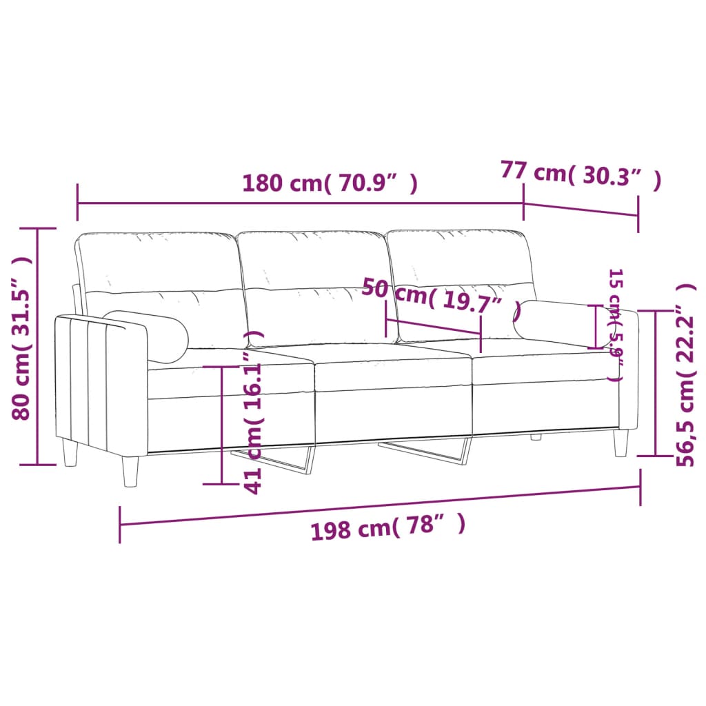 vidaXL 3-Sitzer-Sofa mit Zierkissen Braun 180 cm Stoff
