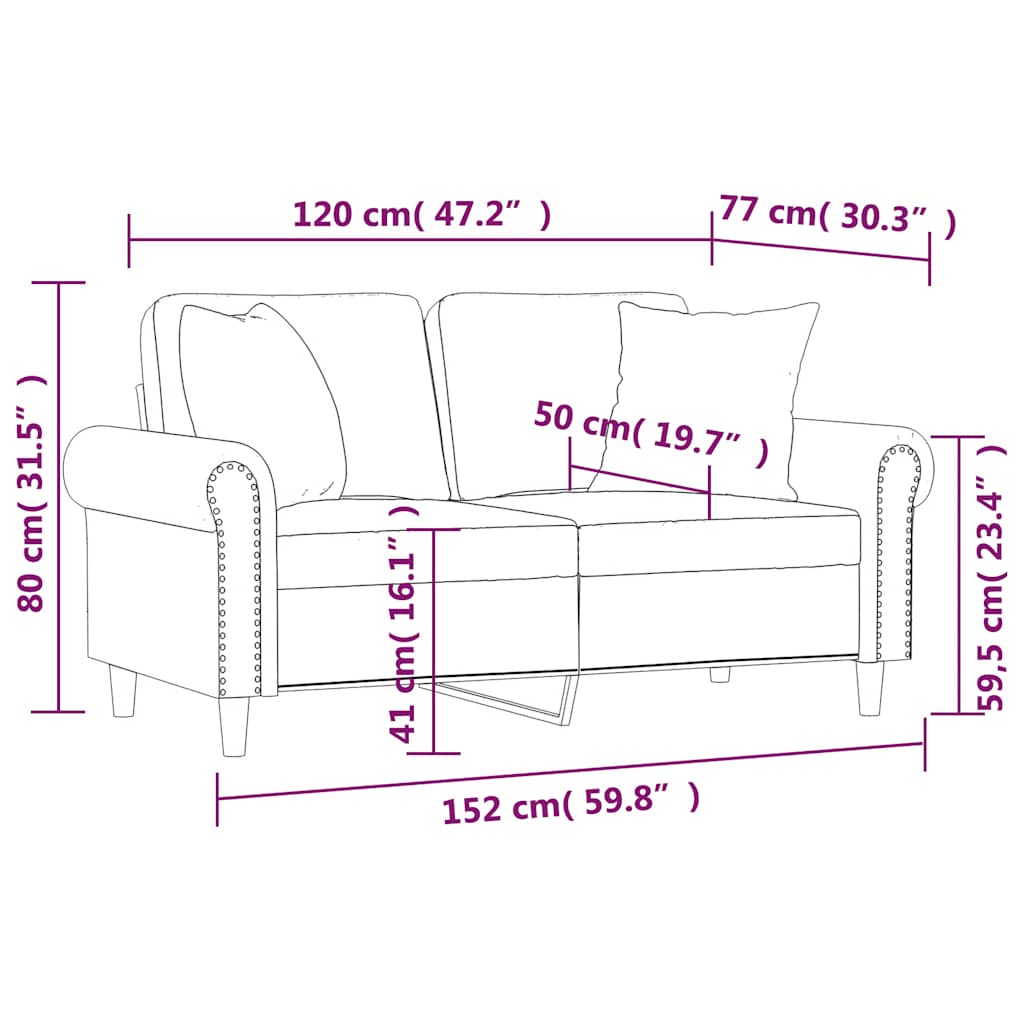 vidaXL 2-Sitzer-Sofa mit Zierkissen Braun 120 cm Samt