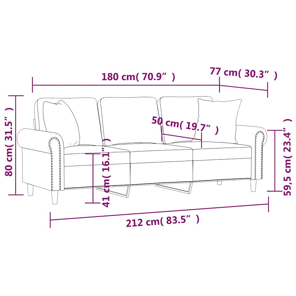 3-Sitzer-Sofa mit Zierkissen Weinrot 180 cm Samt