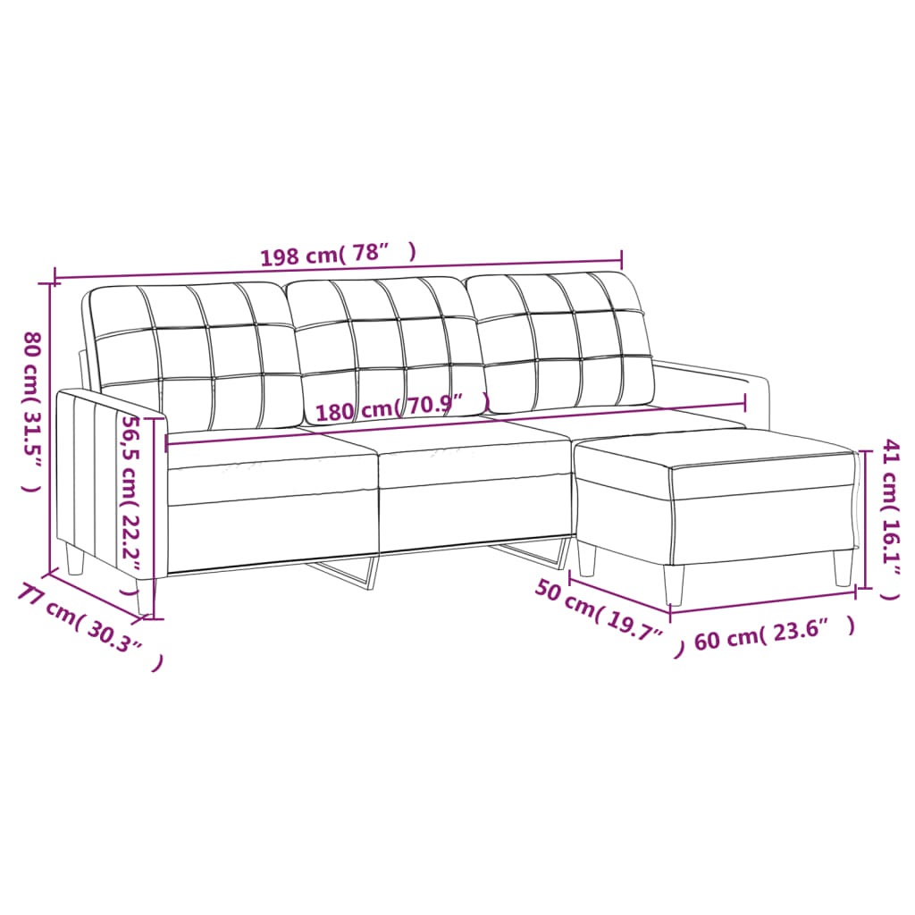 vidaXL 3-Sitzer-Sofa mit Hocker Dunkelgrau 180 cm Stoff