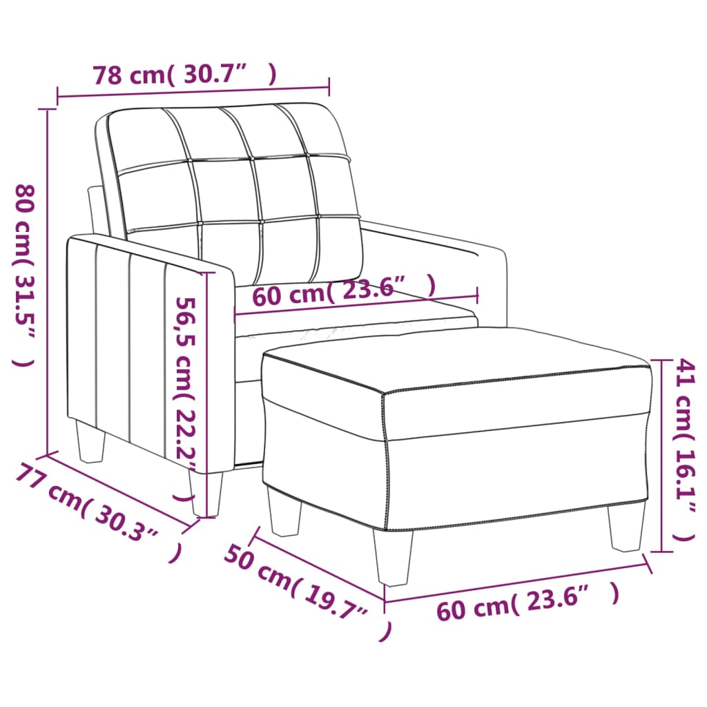 vidaXL Sessel mit Hocker Creme 60 cm Kunstleder