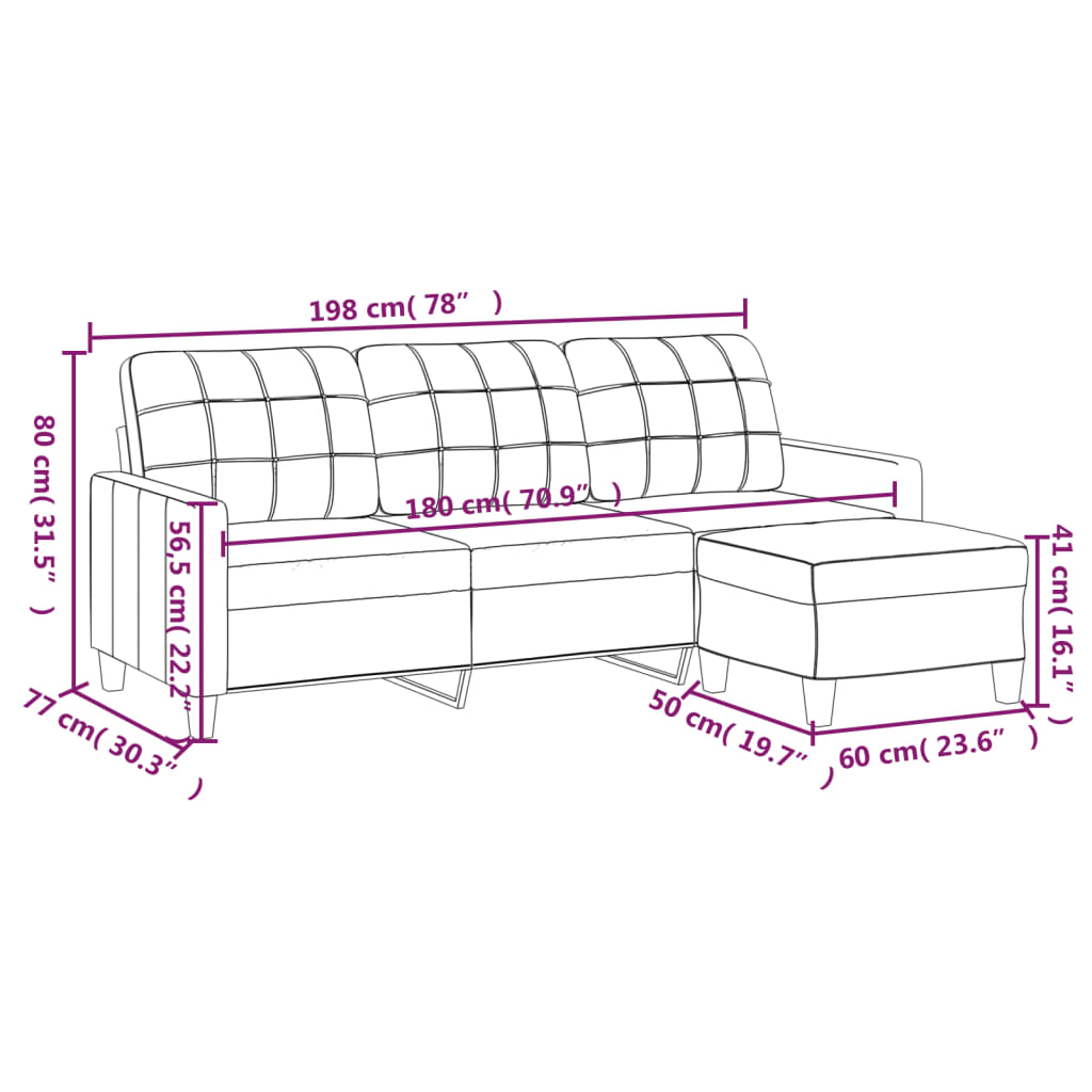 vidaXL 3-Sitzer-Sofa mit Hocker Creme 180 cm Kunstleder