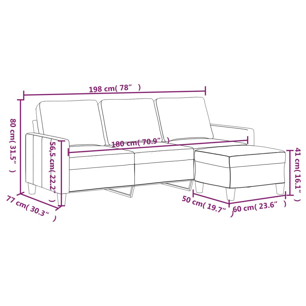 vidaXL 3-Sitzer-Sofa mit Hocker Creme 180 cm Kunstleder