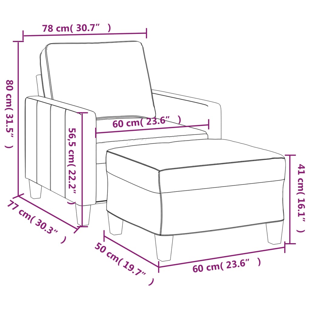 vidaXL Sessel mit Hocker Weinrot 60 cm Stoff