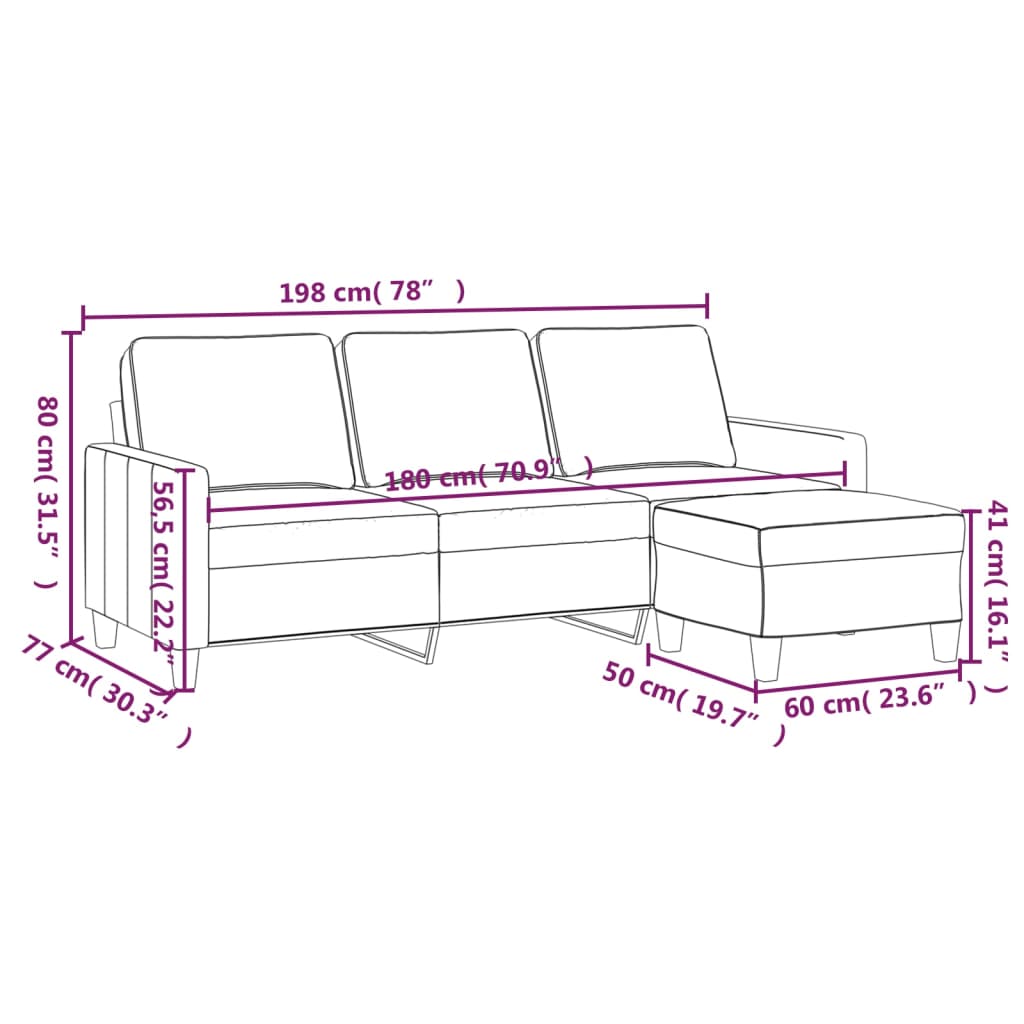vidaXL 3-Sitzer-Sofa mit Hocker Dunkelgrau 180 cm Stoff