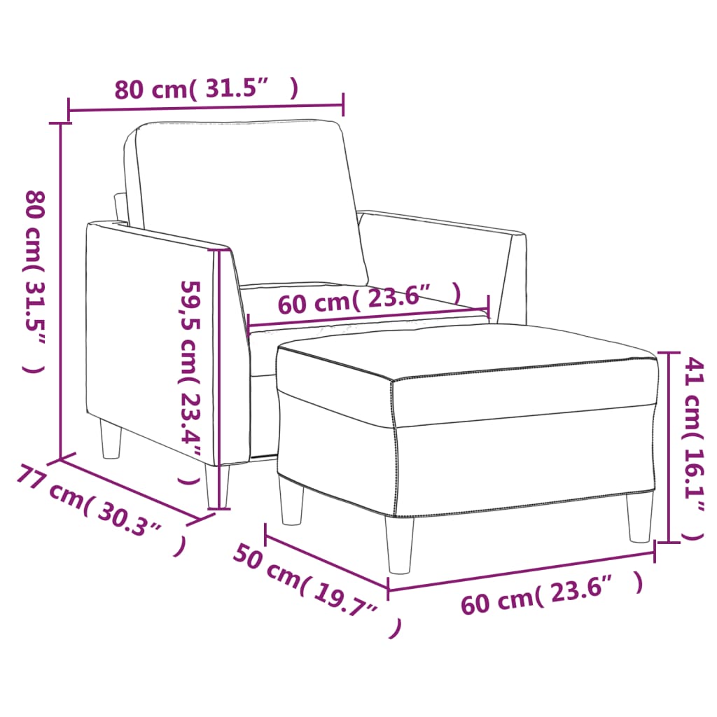vidaXL Fauteuil avec repose-pieds gris 60 cm similicuir