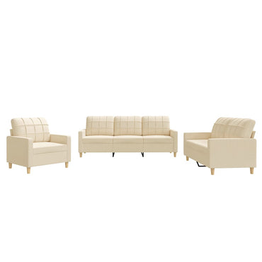vidaXL 3-tlg. Sofagarnitur mit Kissen Creme Stoff
