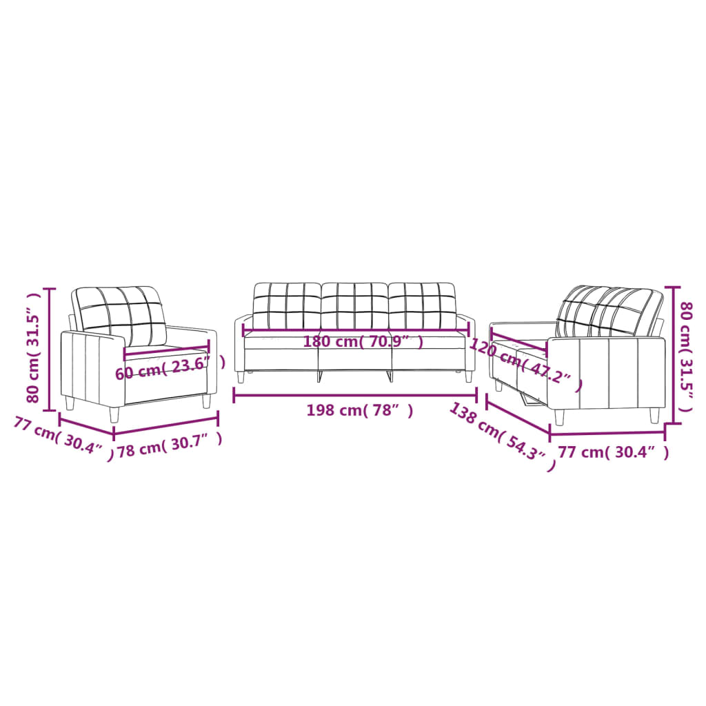 vidaXL 3-tlg. Sofagarnitur mit Kissen Taupe Stoff