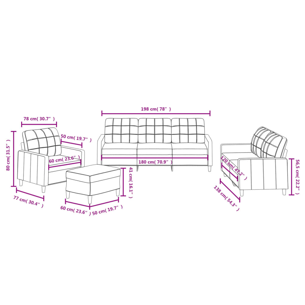 vidaXL 4-tlg. Sofagarnitur mit Kissen Creme Stoff