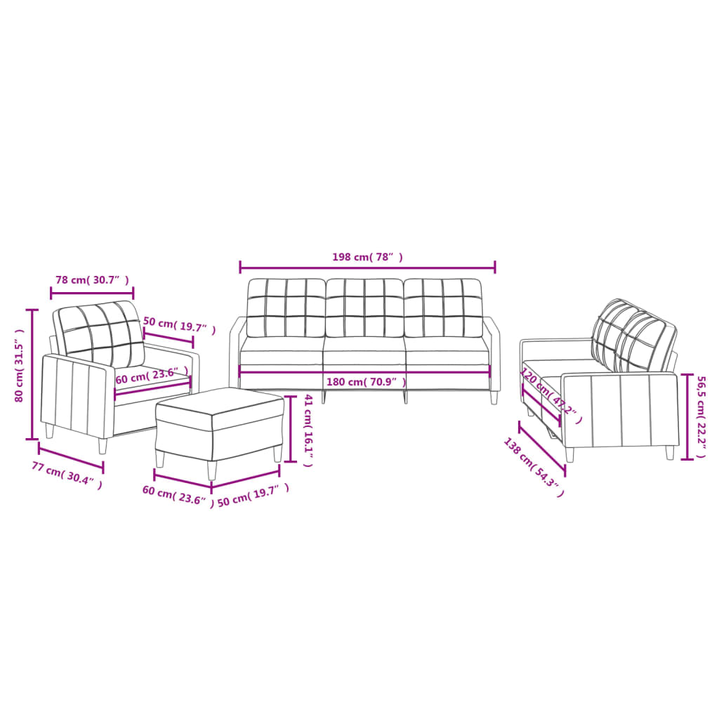 vidaXL 4-tlg. Sofagarnitur mit Kissen Taupe Stoff