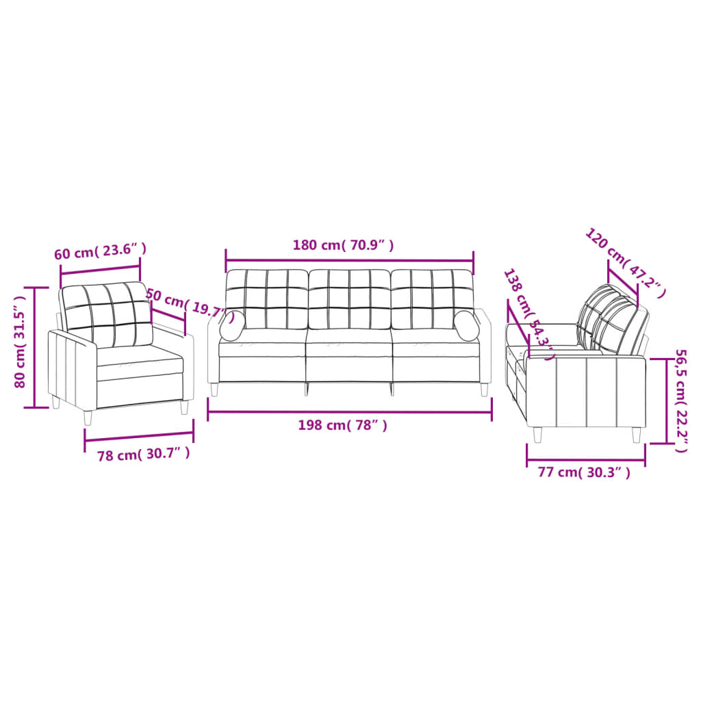 vidaXL Ensemble de canapés 3 pcs avec coussins Crème Tissu