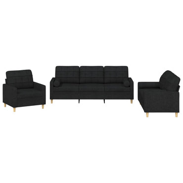 vidaXL Ensemble de canapés 3 pcs avec coussins Tissu Noir