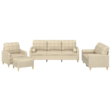 vidaXL 4-tlg. Sofagarnitur mit Kissen Creme Stoff