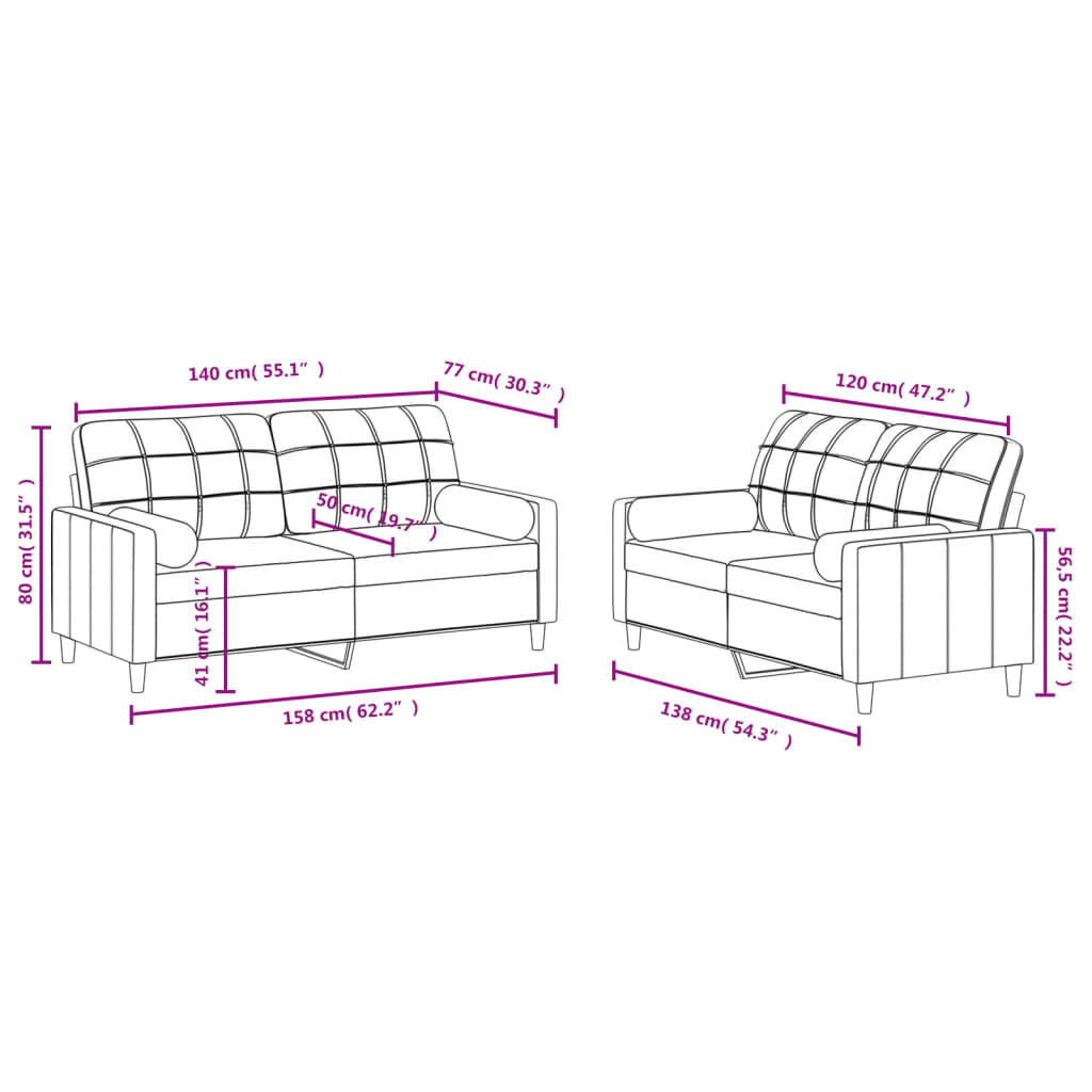 vidaXL Ensemble de canapés 2 pièces avec coussins Tissu Gris foncé