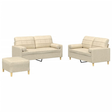 vidaXL 3-tlg. Sofagarnitur mit Kissen Creme Stoff