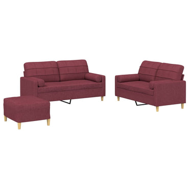 vidaXL 3-tlg. Sofagarnitur mit Kissen Weinrot Stoff
