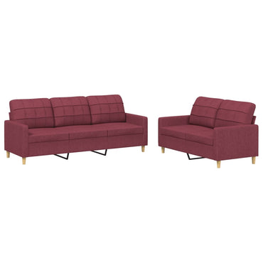 vidaXL 2-tlg. Sofagarnitur mit Kissen Weinrot Stoff