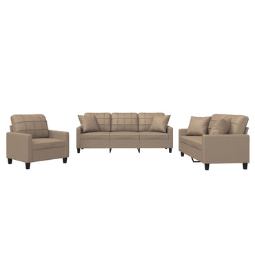 vidaXL Ensemble de canapés 3 pcs avec coussins en similicuir marron cappuccino