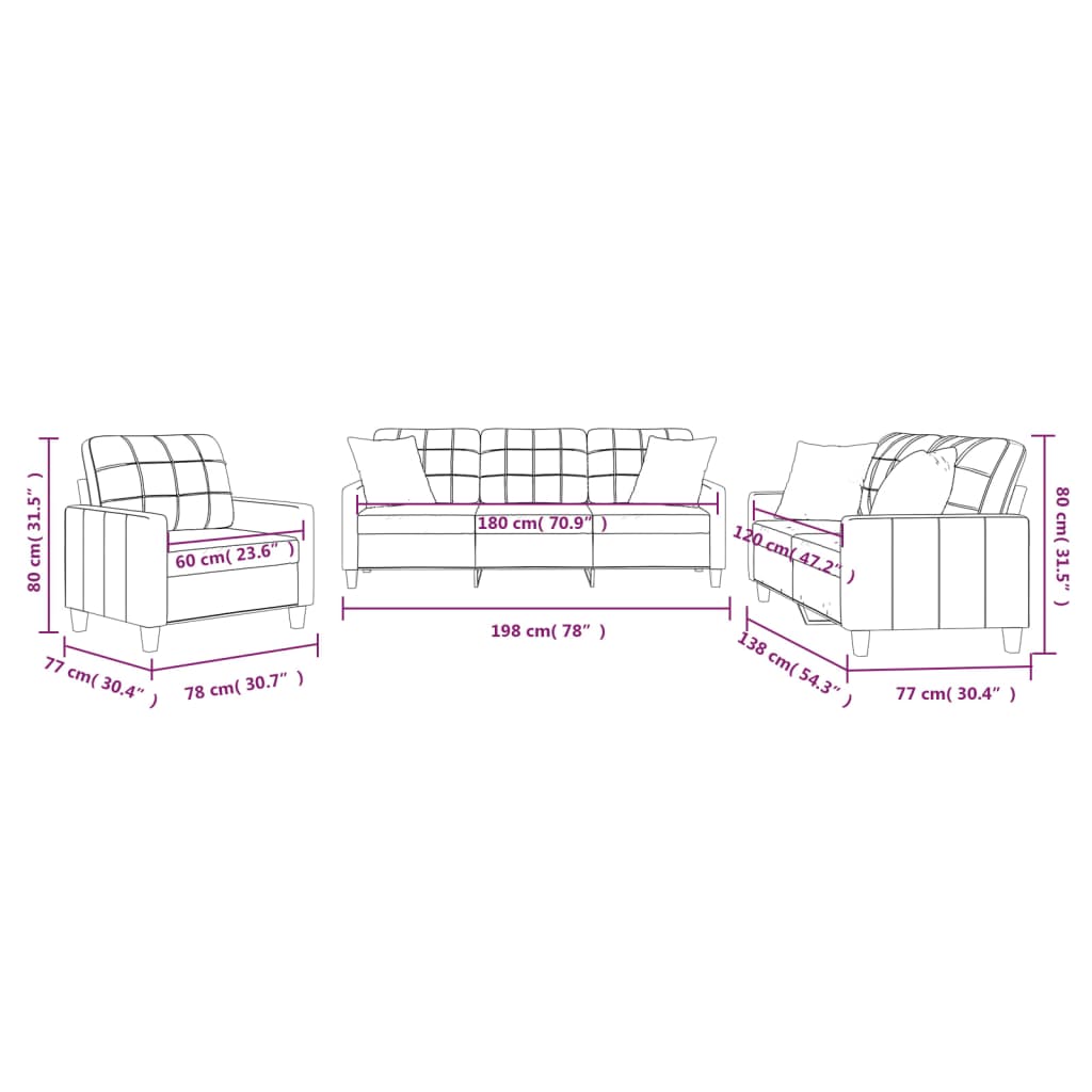 vidaXL Ensemble de canapés 3 pcs avec coussins en similicuir marron cappuccino