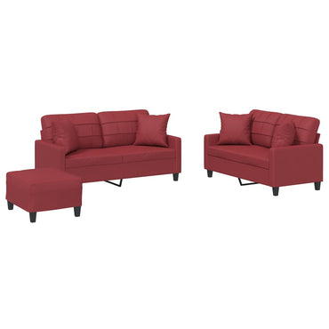 vidaXL Ensemble de canapé 3 pièces avec coussins, similicuir rouge bordeaux