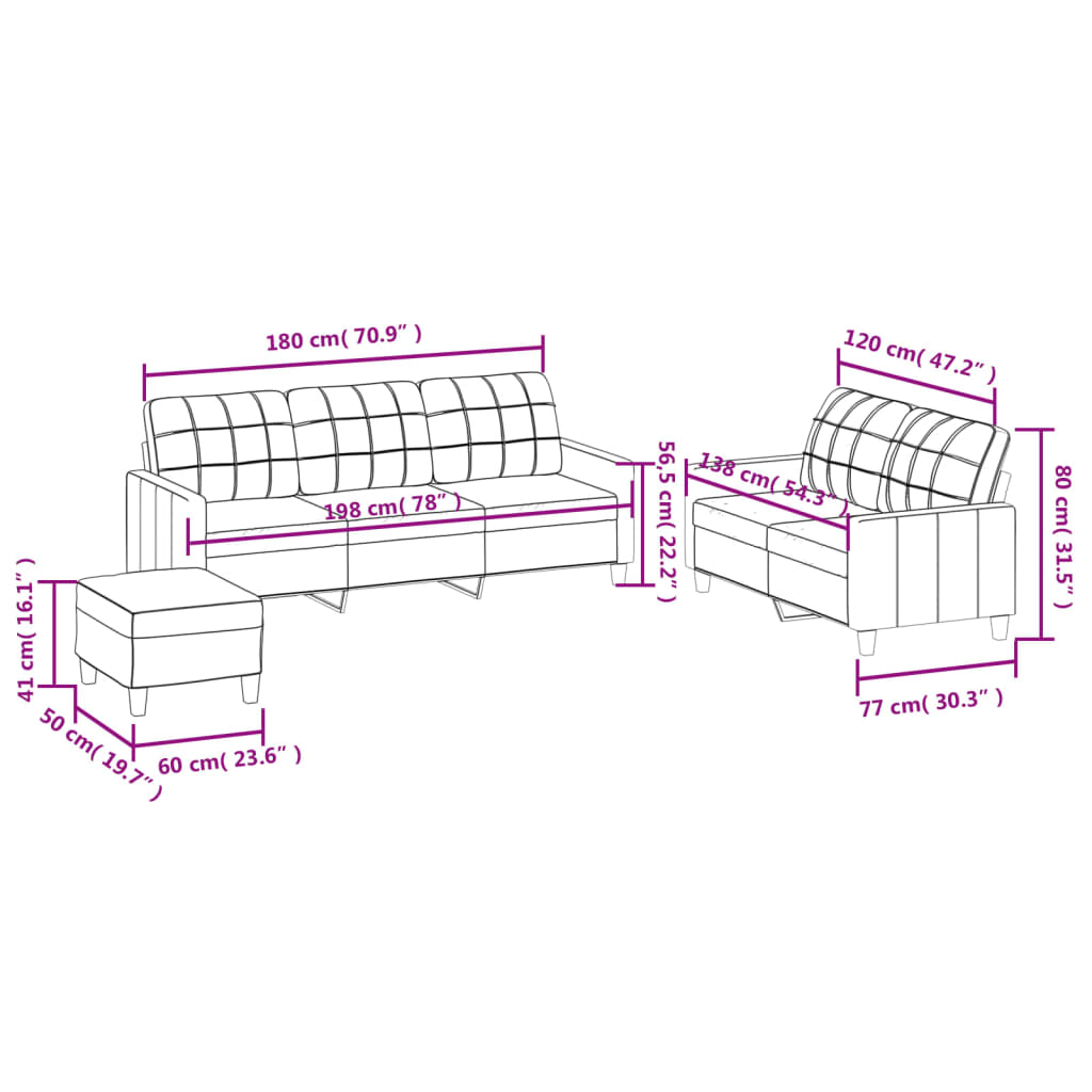 vidaXL 3-tlg. Sofagarnitur mit Kissen Cappuccino-Braun Kunstleder