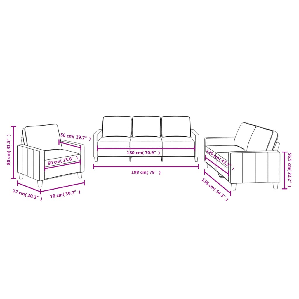 vidaXL Ensemble de canapés 3 pcs avec coussins Tissu Gris foncé