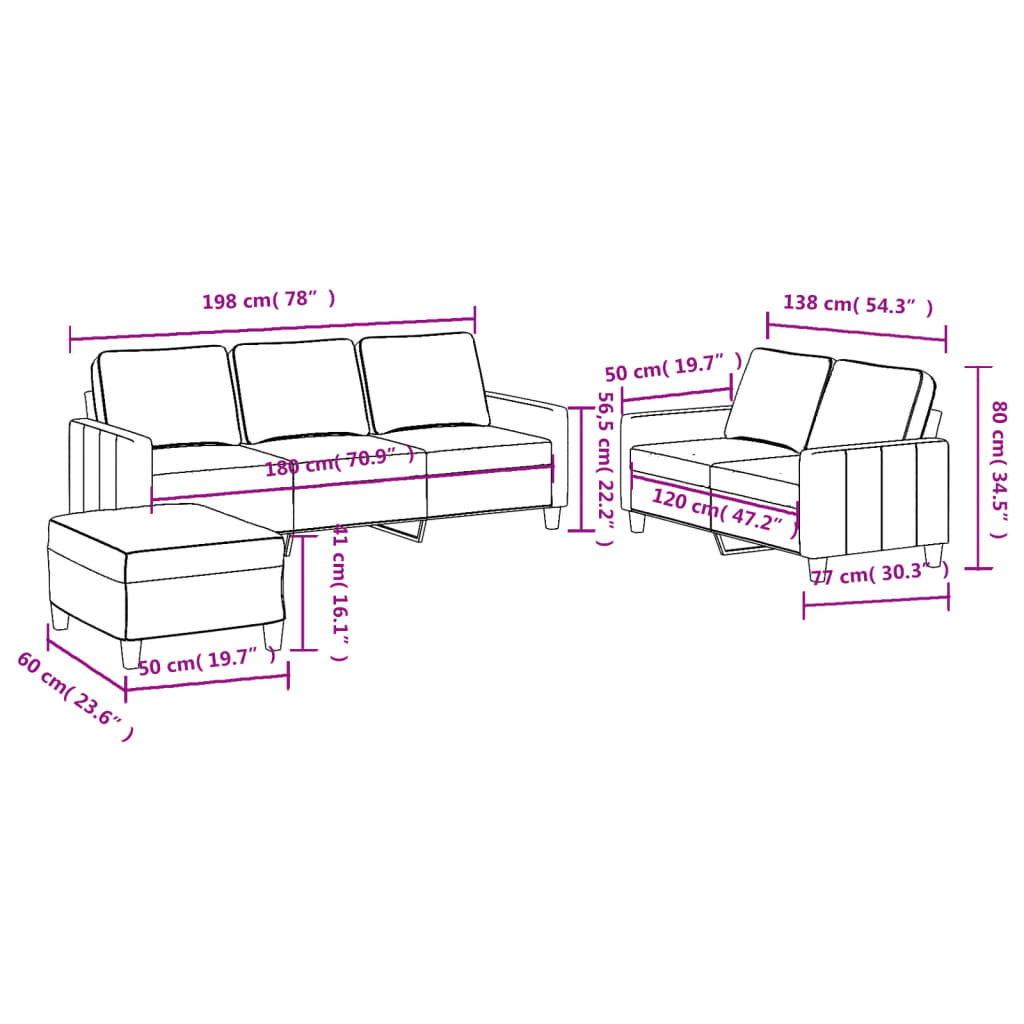 vidaXL Salon de jardin 3 pcs avec coussins Gris clair Tissu