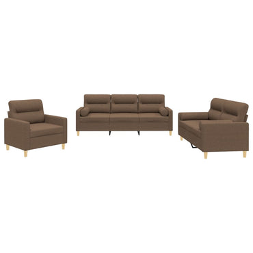 vidaXL 3-tlg. Sofagarnitur mit Kissen Braun Stoff
