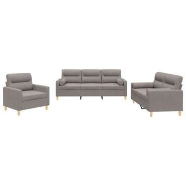 vidaXL 3-tlg. Sofagarnitur mit Kissen Taupe Stoff