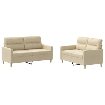 vidaXL 2-tlg. Sofagarnitur mit Kissen Creme Stoff