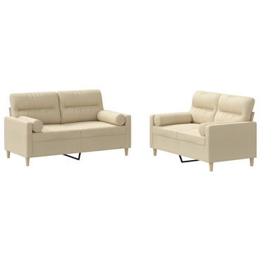 vidaXL 2-tlg. Sofagarnitur mit Kissen Creme Stoff