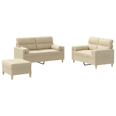 vidaXL 3-tlg. Sofagarnitur mit Kissen Creme Stoff