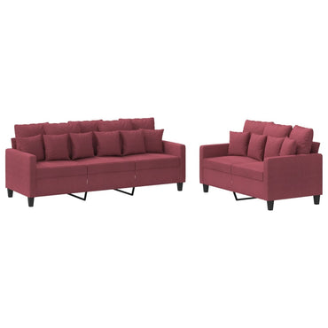 vidaXL 2-tlg. Sofagarnitur mit Kissen Weinrot Stoff