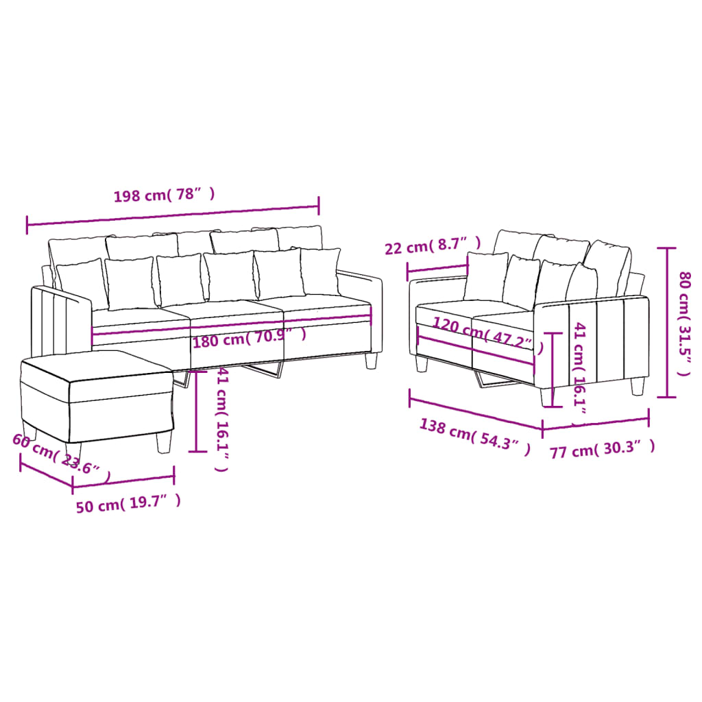vidaXL Ensemble de canapés 3 pcs avec coussins Tissu Gris foncé
