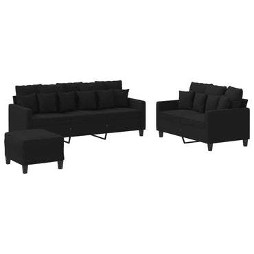 vidaXL Ensemble de canapés 3 pcs avec coussins Tissu Noir
