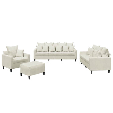 vidaXL 4-tlg. Sofagarnitur mit Kissen Creme Samt
