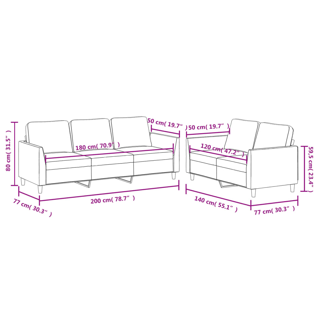 vidaXL Ensemble de canapés 2 pcs avec coussins Similicuir Noir