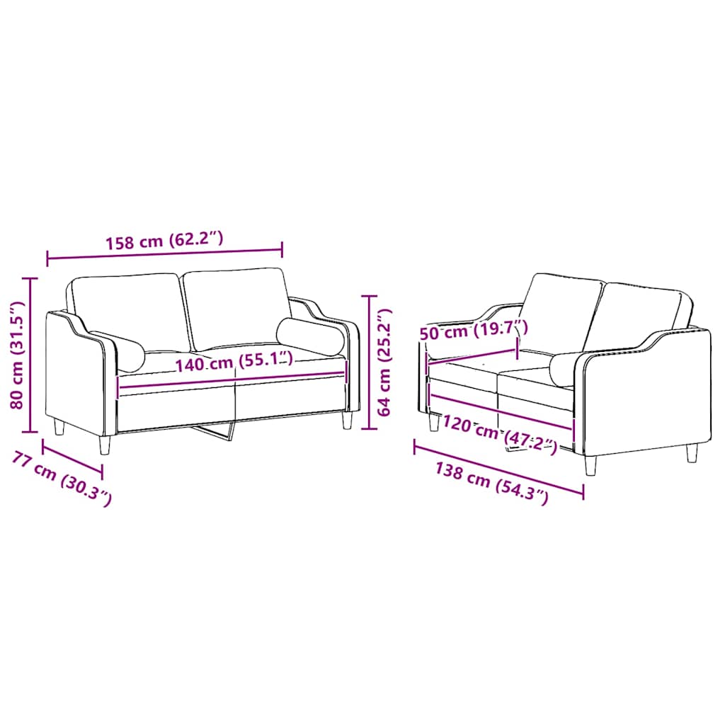 2-tlg. Sofagarnitur mit Kissen Hellgelb Stoff