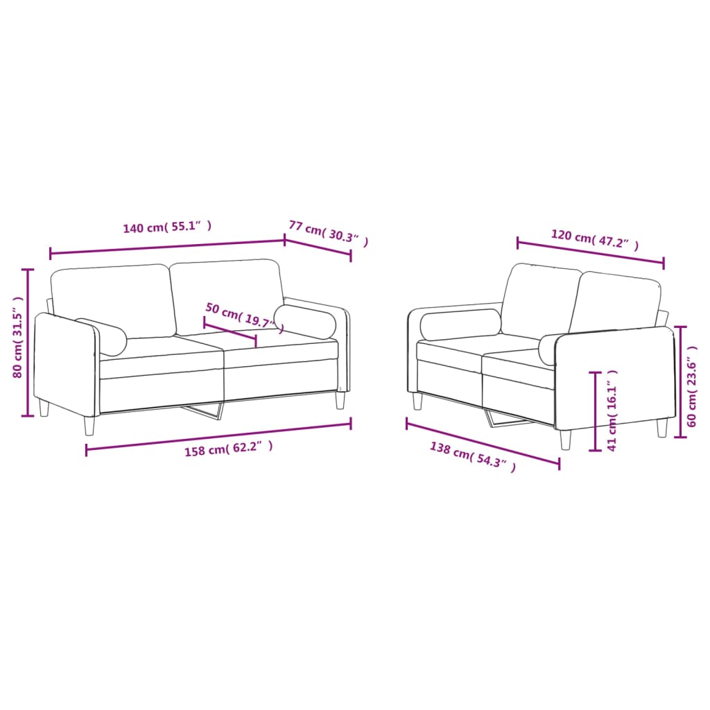 vidaXL 2-tlg. Sofagarnitur mit Kissen Creme Samt