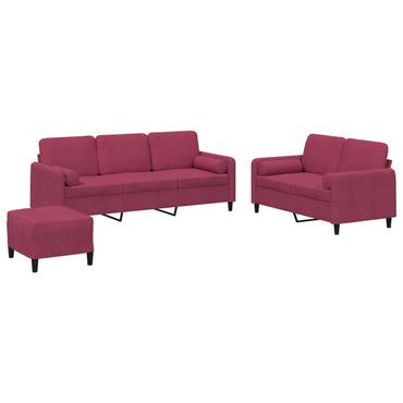 vidaXL 3-tlg. Sofagarnitur mit Kissen Weinrot Samt
