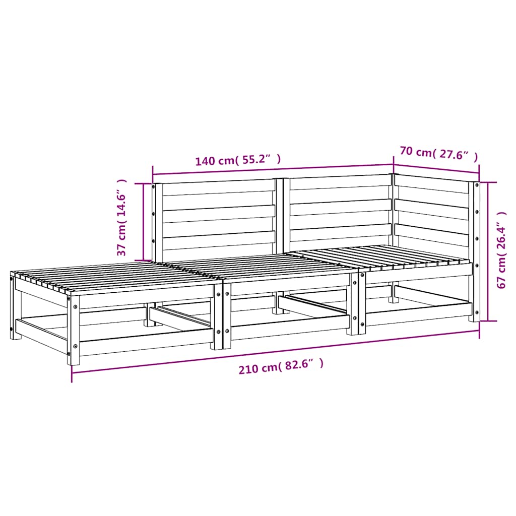 vidaXL Gartensofa mit Fußhocker 2-Sitzer Massivholz Kiefer