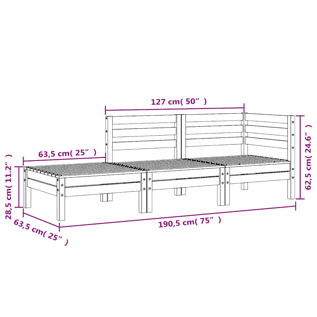 vidaXL Gartensofa 3-Sitzer Massivholz Douglasie