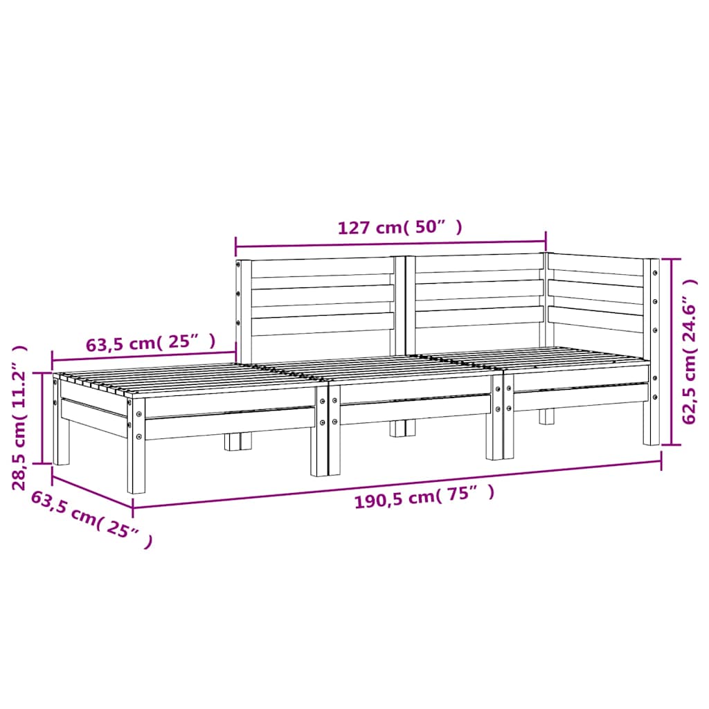 vidaXL Gartensofa 3-Sitzer Kiefernholz Imprägniert