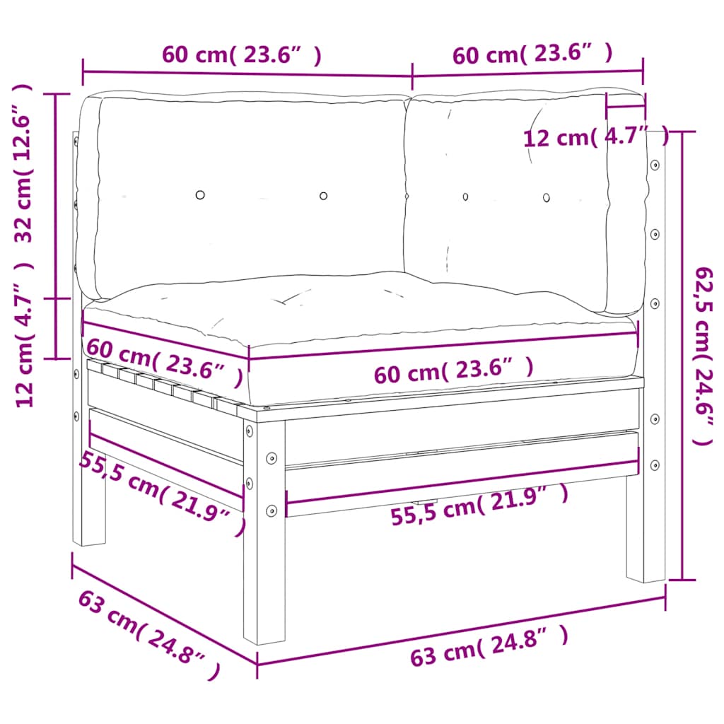 vidaXL Canapé d'angle de jardin avec coussins 2 pcs Bois de pin imprégné