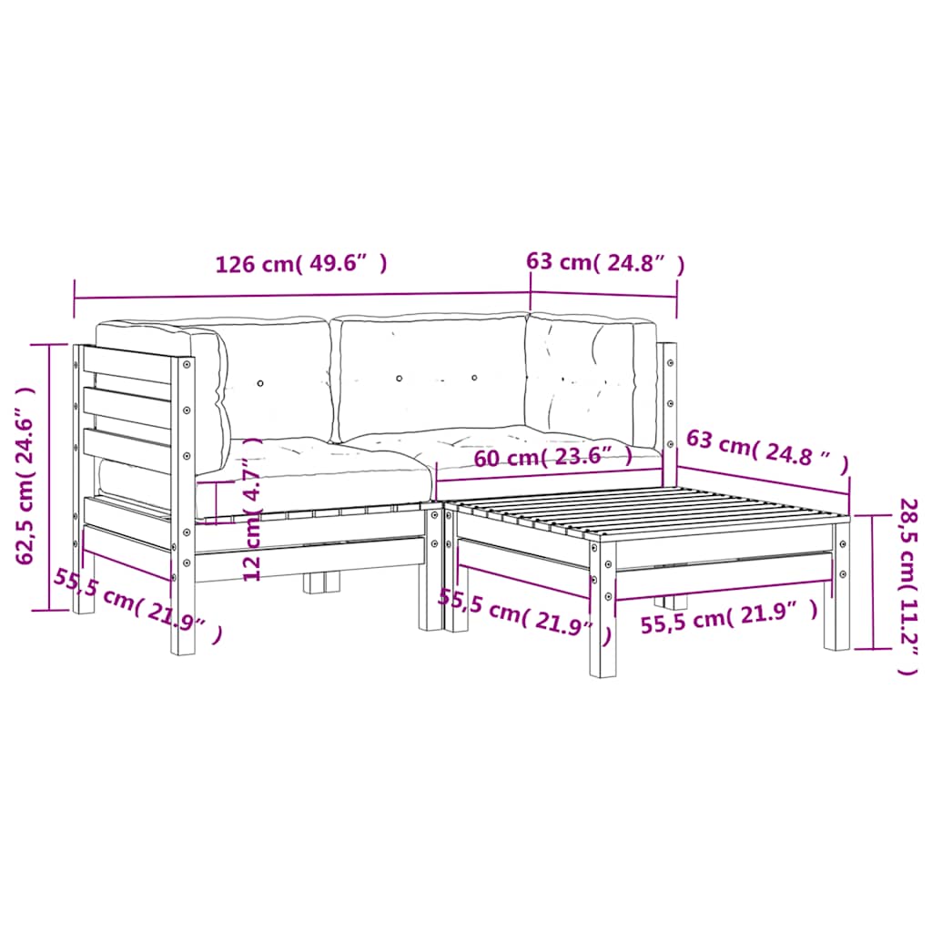 vidaXL Canapé de jardin 2 places avec coussins et pouf