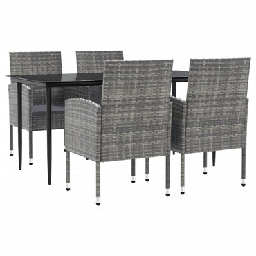 vidaXL 5-tlg. Garten-Essgruppe Grau und Schwarz Poly Rattan und Stahl
