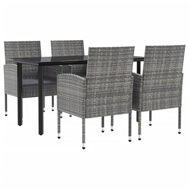 vidaXL 5-tlg. Garten-Essgruppe Grau und Schwarz Poly Rattan und Stahl