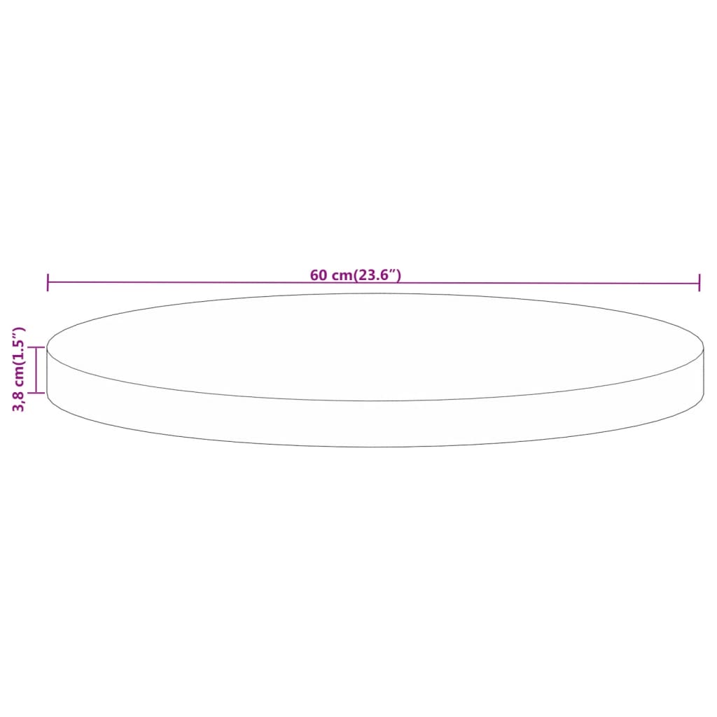 vidaXL Tischplatte Ø 60x3,8 cm Rund Raues Massives Mangoholz